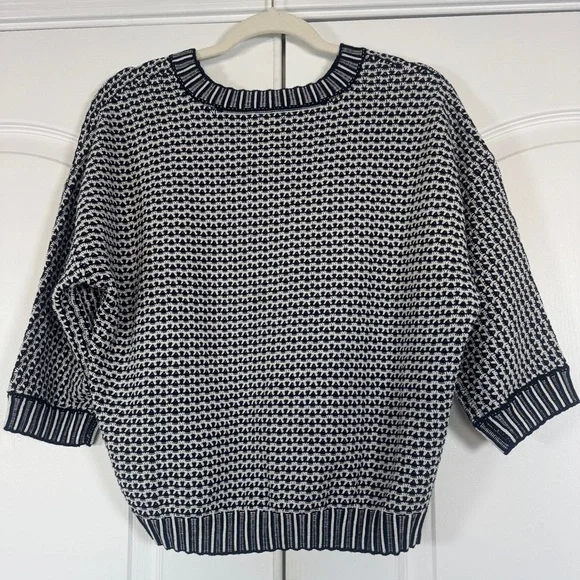 NWT NIC+ZOE Easy Tuck Stitch Pullover Sweater Split Neck Blue Size Medium - Picture 4 of 10